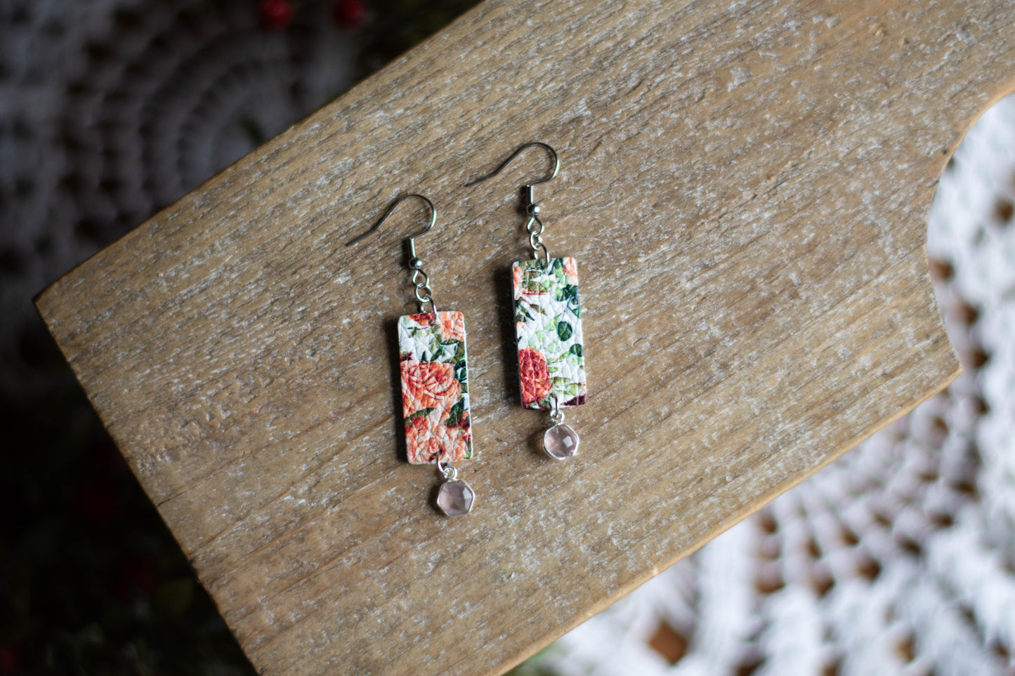 Winter Rose Dangle with Rose Quartz Gemstone