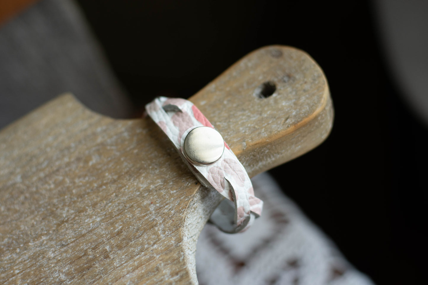 S/M- Pink Print Leather Bracelet