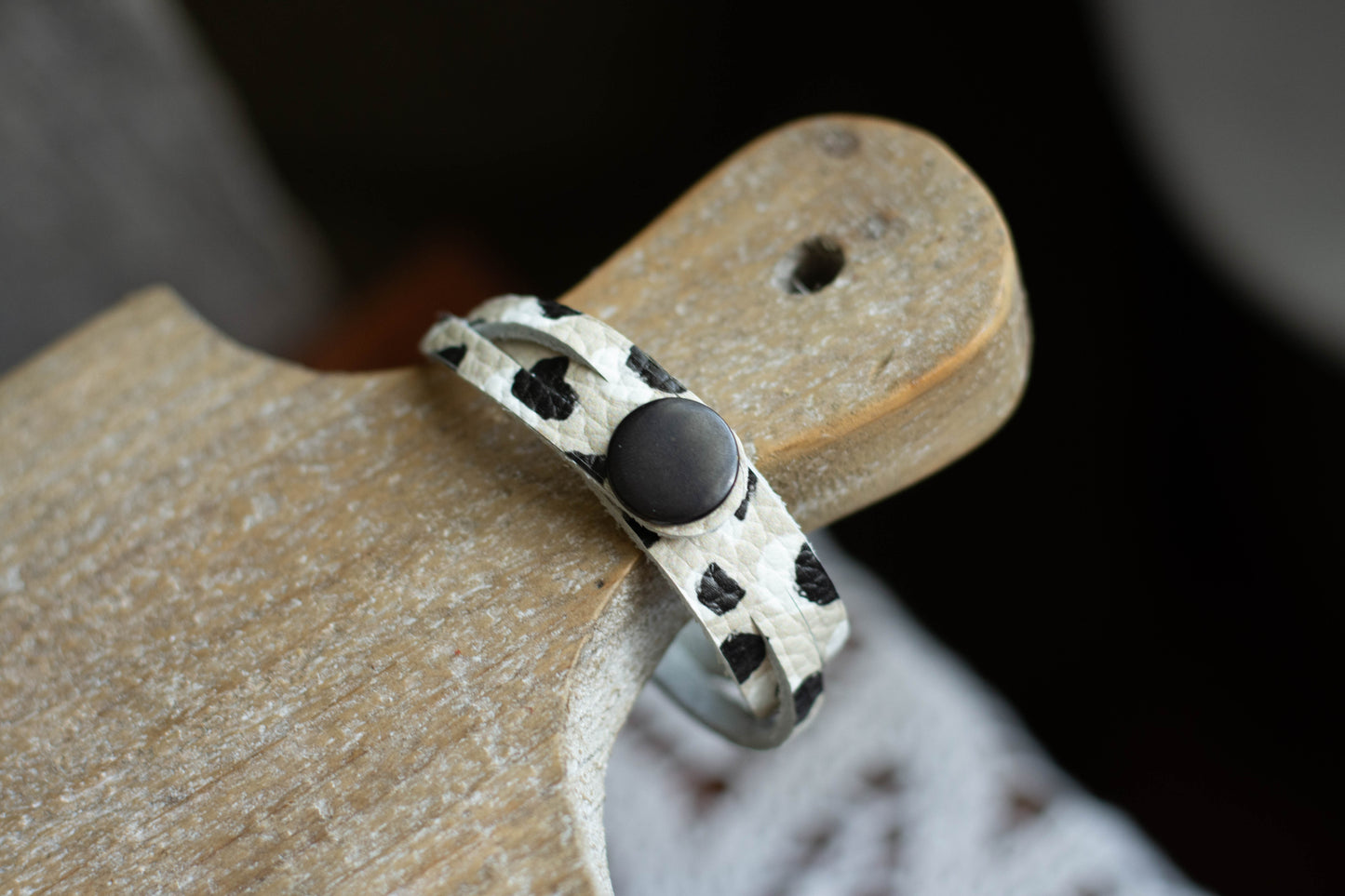 S/M- Boho Leopard Leather Bracelet