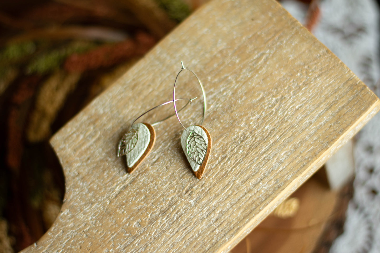 Neutral Mini Leaf Dangle Hoop
