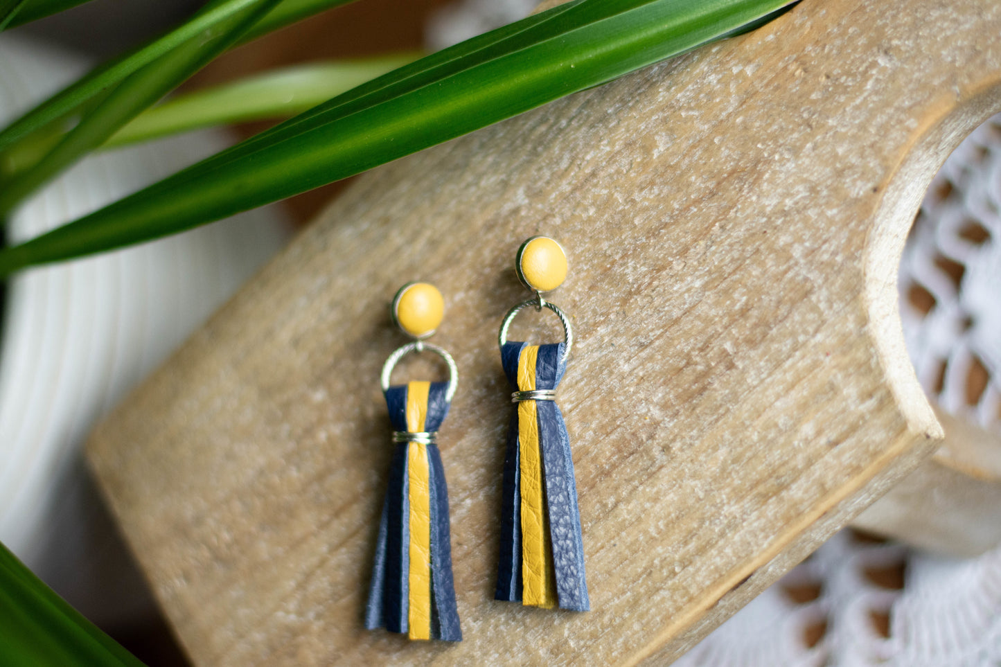 Gold & Blue Pom-Pom Stud Tassel