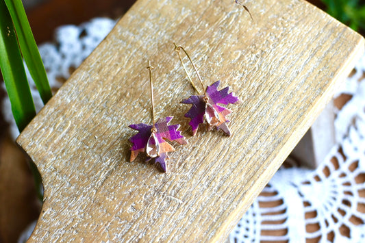 Purple Plaid Leaf Dangle (Reversible)