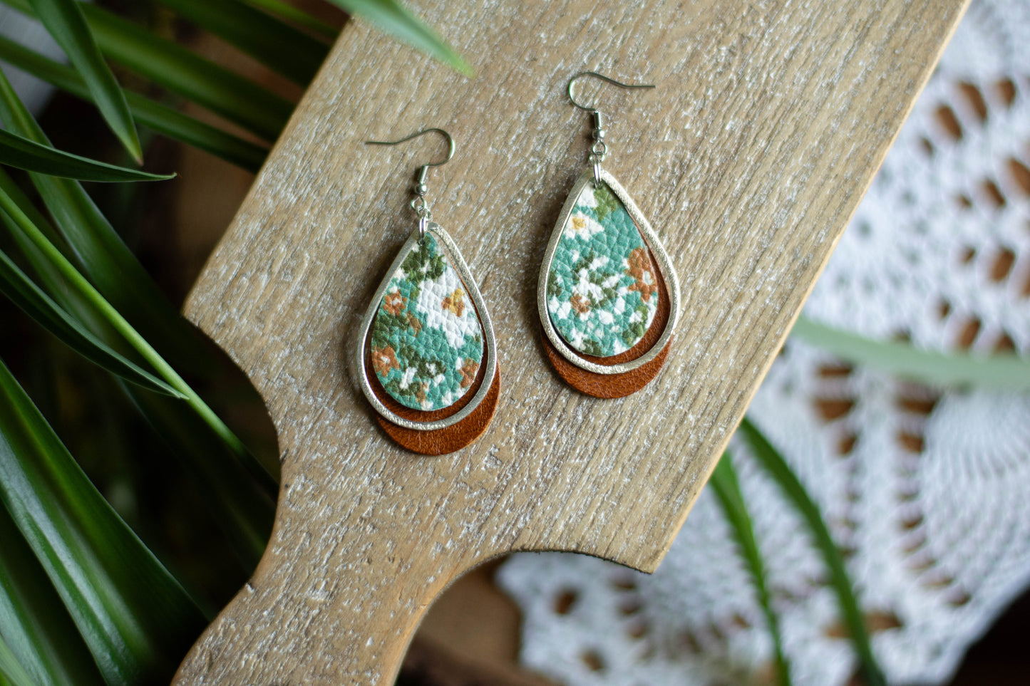 Teal Floral Teardrop