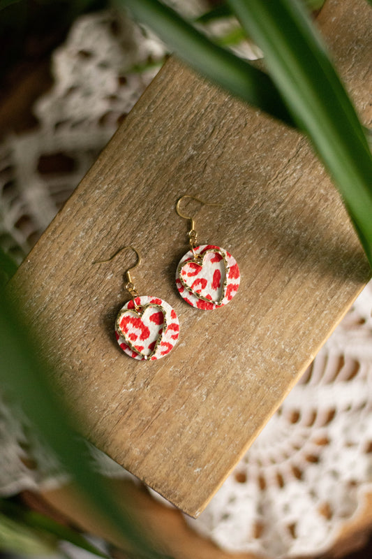 Red + Pink Leopard Heart Dangle