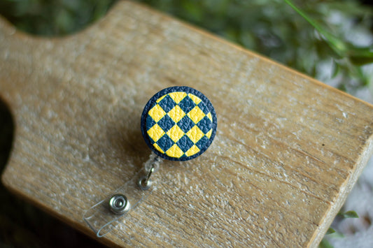 Blue + Gold Checkered Badge Reel