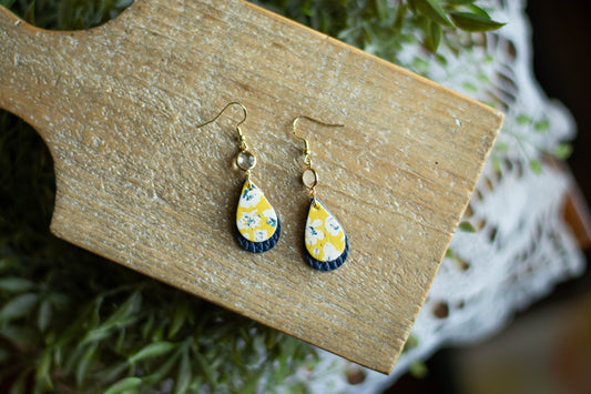 Gold + Blue Floral Teardrop Charm