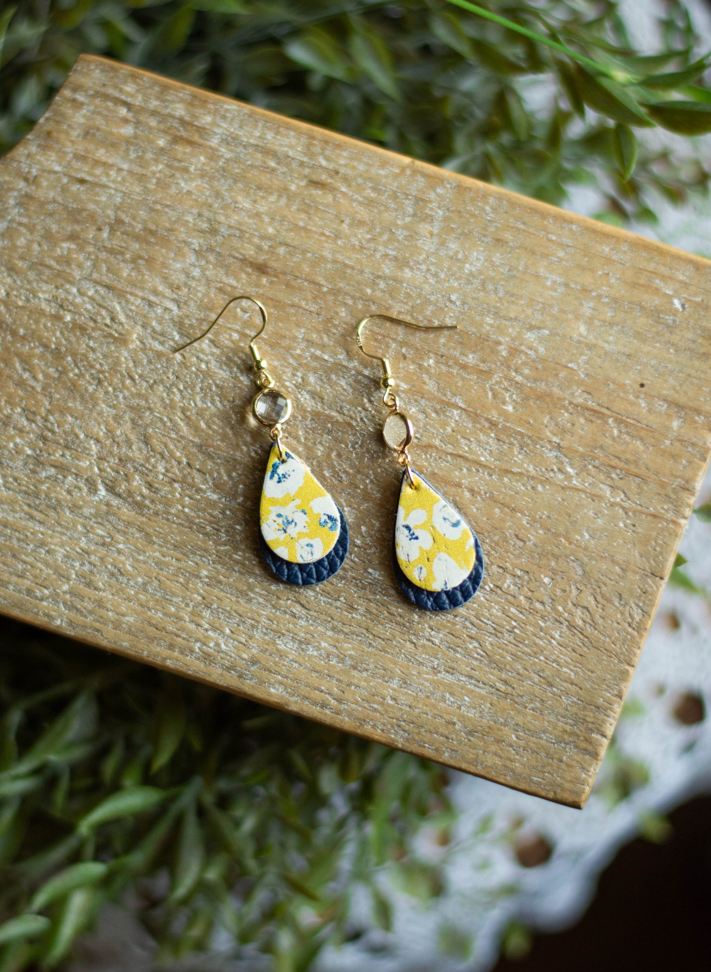 Gold + Blue Floral Teardrop Charm