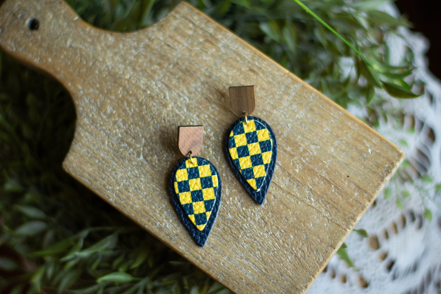 Blue + Gold Checkered Leaf Drop