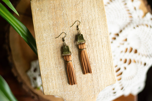 Olive Green + Brown Tassel with Bronze Metal